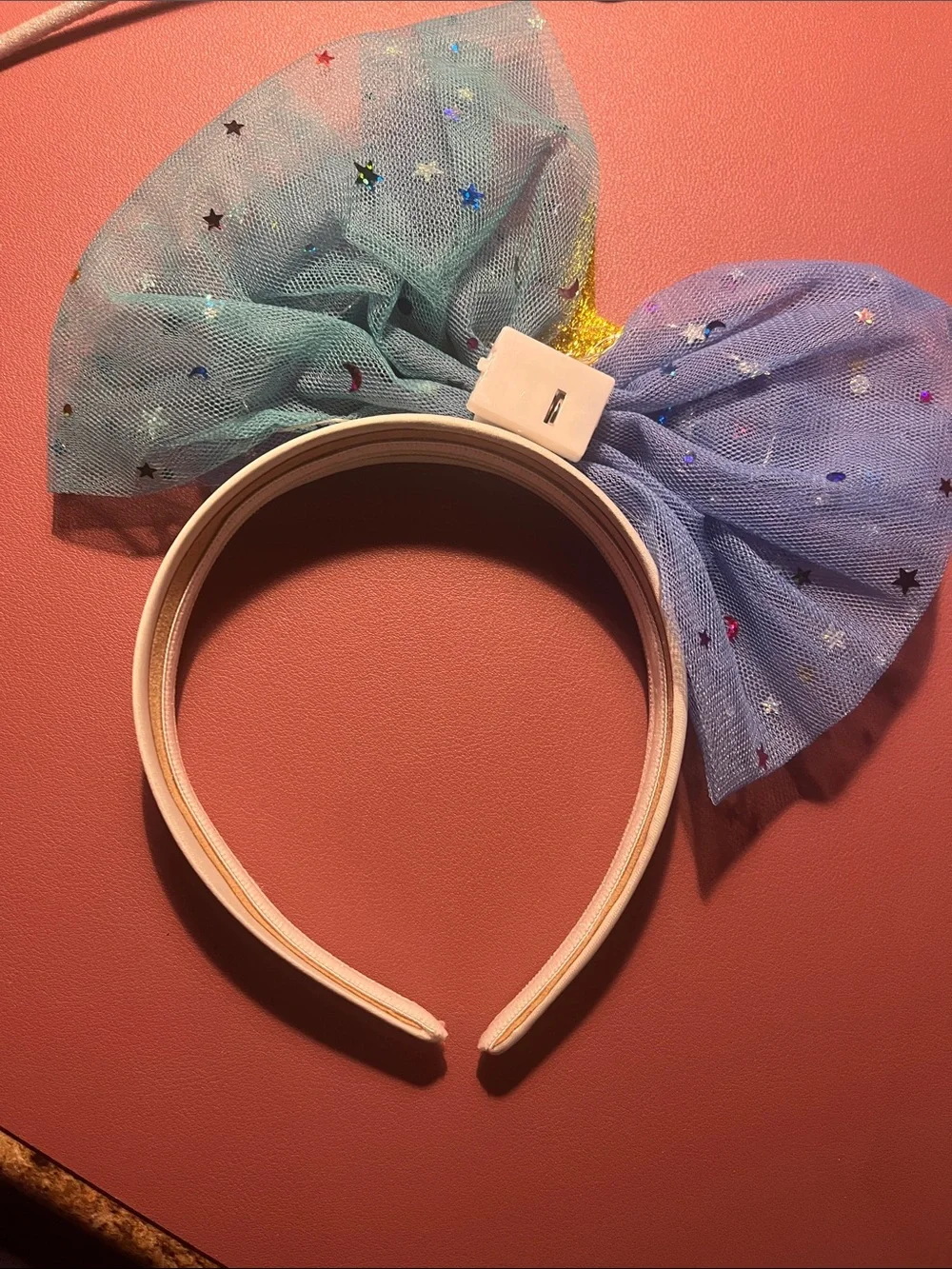 Glitter Star Bow Headband in Purple & Blue lights up
